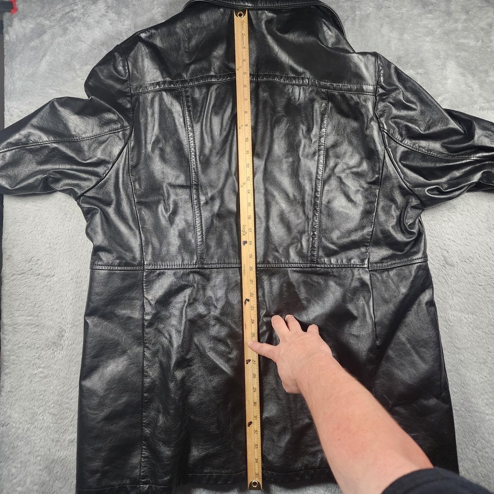 VINTAGE Reed Sportswear Coat Mens XL Black Leather Overcoat Pockets Midlength - Picture 15 of 15